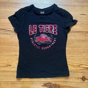 Le Tigre black red textured logo short sleeve graphic shirt SIZE S